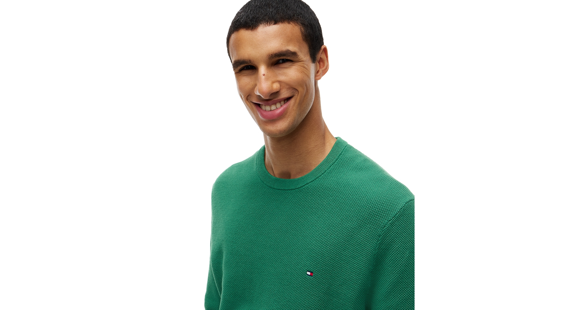 Tommy Hilfiger Men's Essential Texture Cotton Crewneck Sweater - Alaskan Green