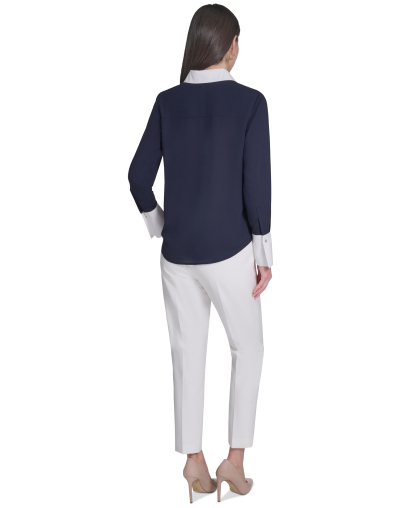 Tommy Hilfiger Women's Slim-Fit Button-Up Top - Midnight/Ivory