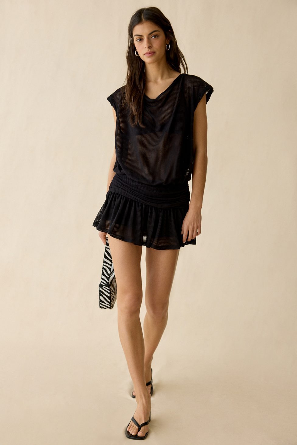 Out From Under Aruba Sheer Mesh Off-Shoulder Romper - Black