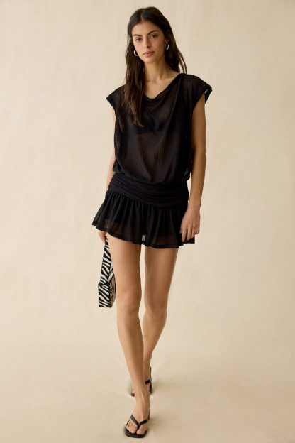Out From Under Aruba Sheer Mesh Off-Shoulder Romper - Black