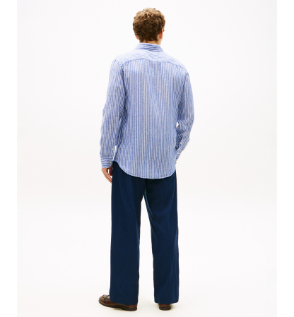 Tommy Hilfiger Men's 100% Linen Bengal Stripe Shirt - Wedge Blue