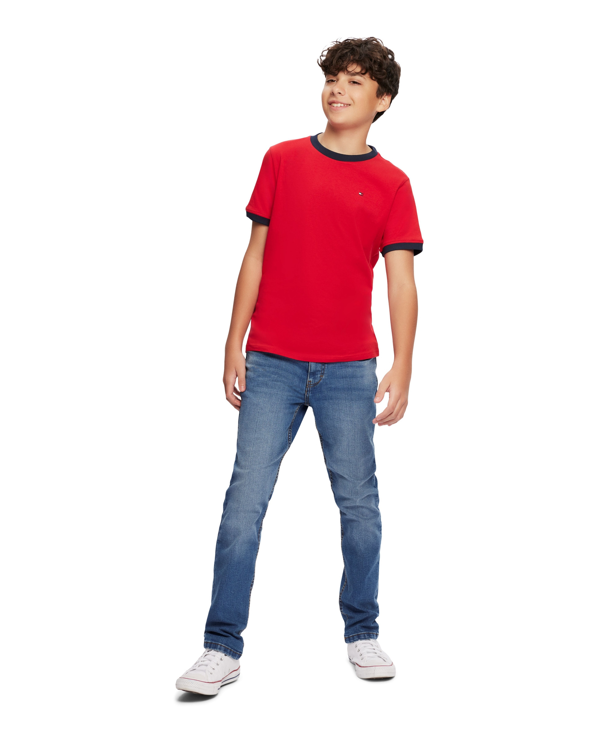 Tommy Hilfiger Boys' 8-20 Contrast Trim Embroidered Logo Ken T-Shirt - Red