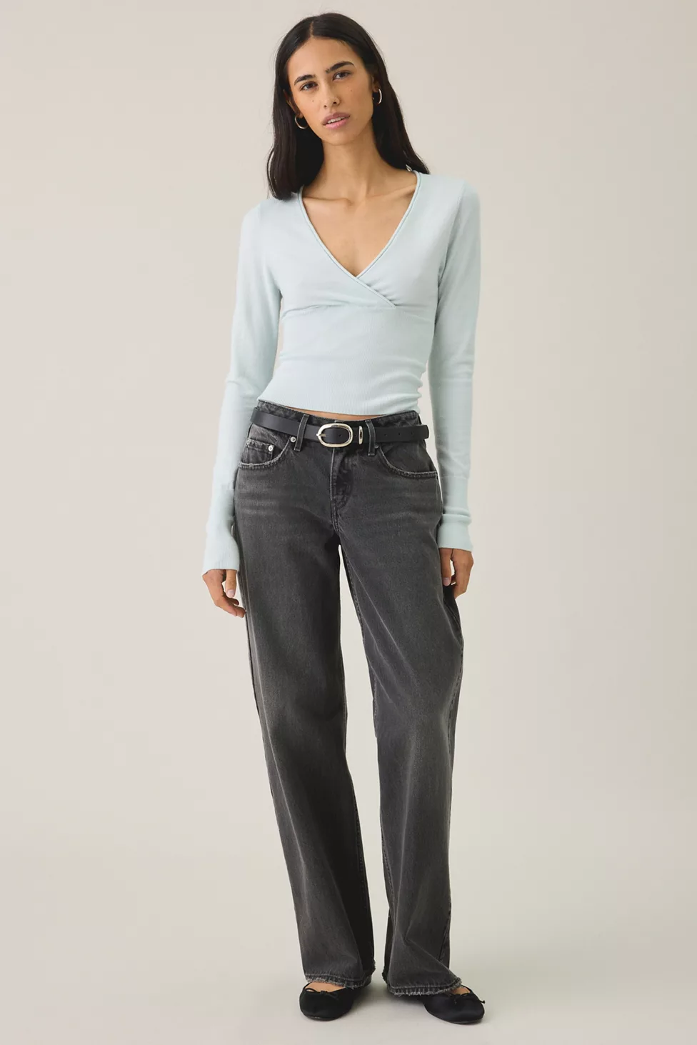 BDG Pretty Sweet Surplice V-Neck Sweater - Turquoise