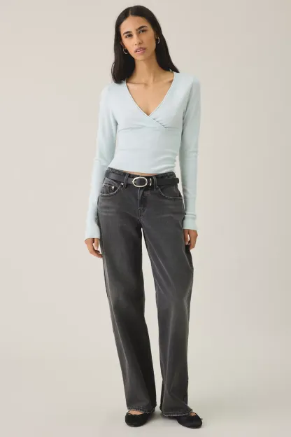 BDG Pretty Sweet Surplice V-Neck Sweater - Turquoise