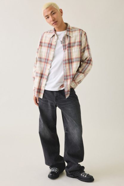 BDG Baggy Flannel Long Sleeve Shirt - Beige