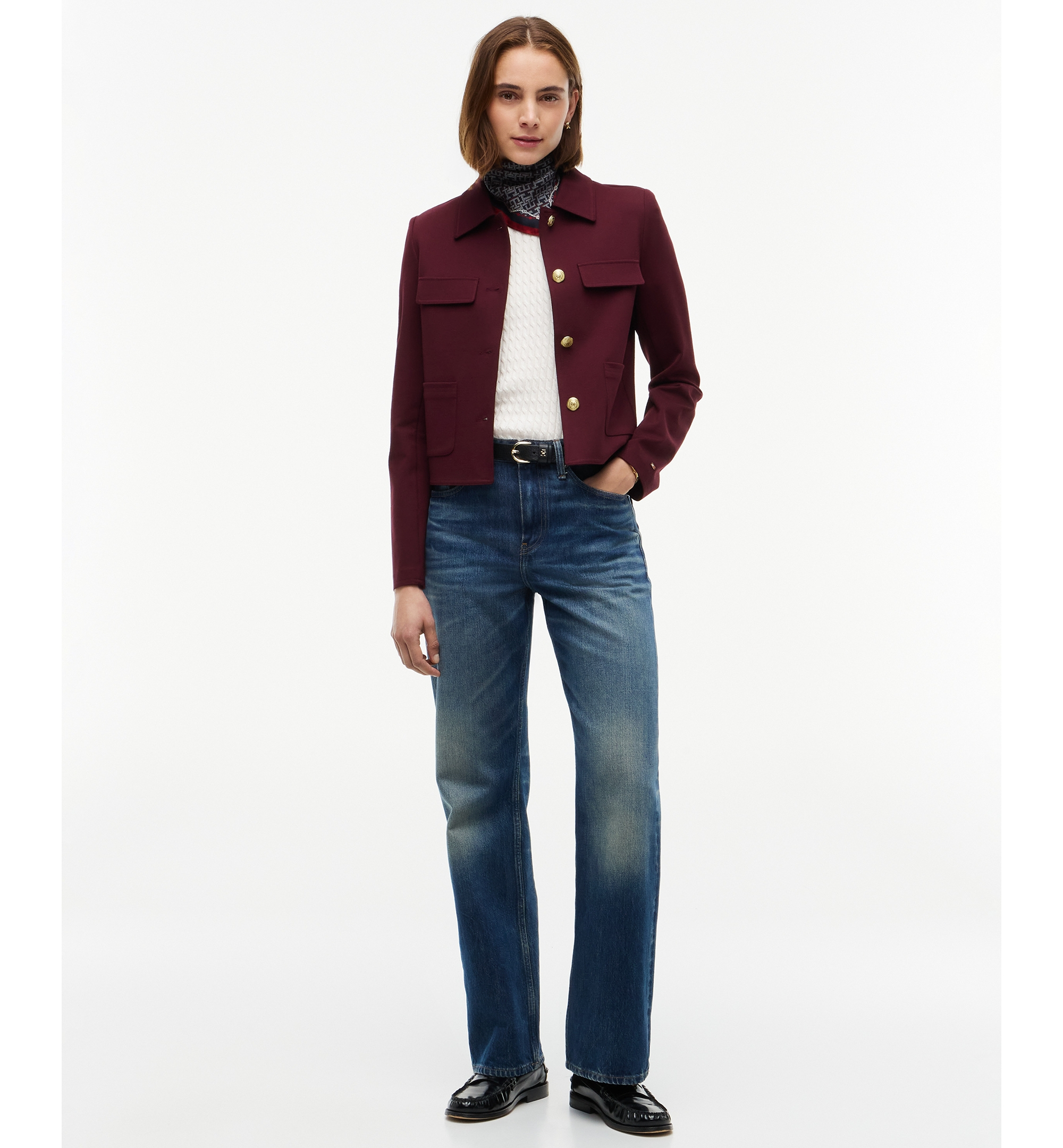 Tommy Hilfiger Women's Ponte Knit Band Collar Jacket - Deep Burgundy
