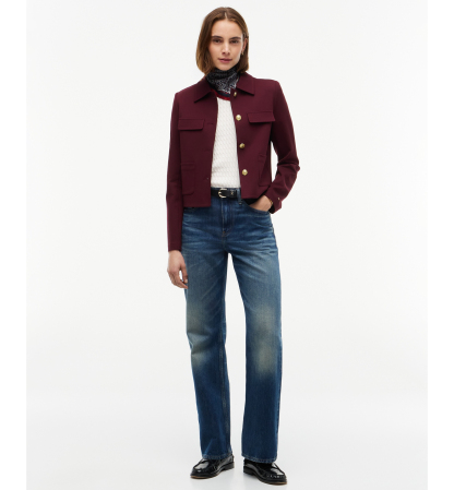 Tommy Hilfiger Women's Ponte Knit Band Collar Jacket - Deep Burgundy