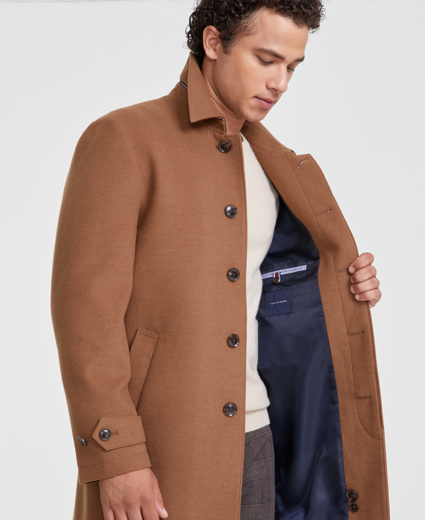 Tommy Hilfiger Men Modern Fit Car Coat - Dark Camel