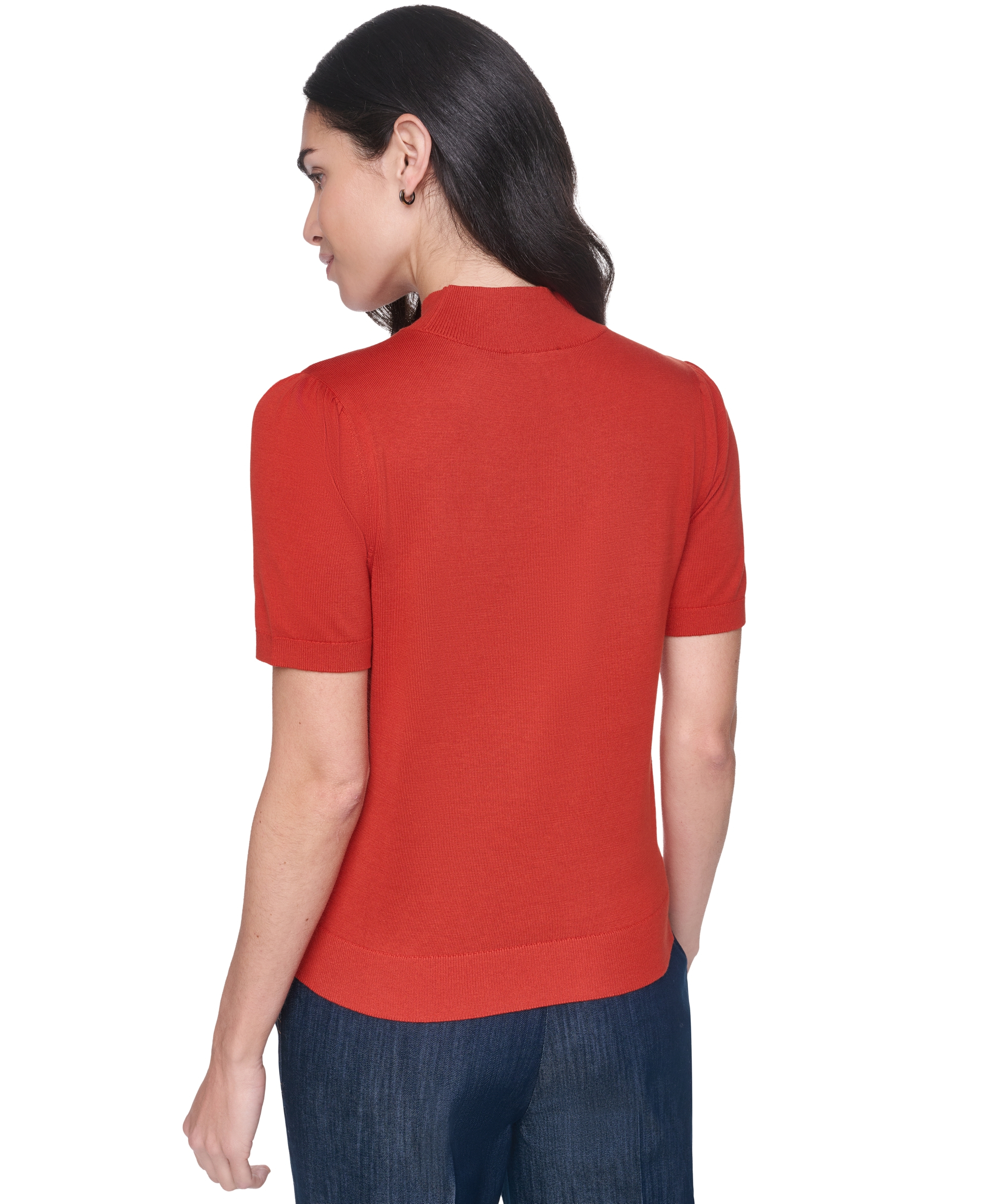 Tommy Hilfiger Women's Short-Sleeve Mock-Neck Puff-Sleeve Sweater - Paprika