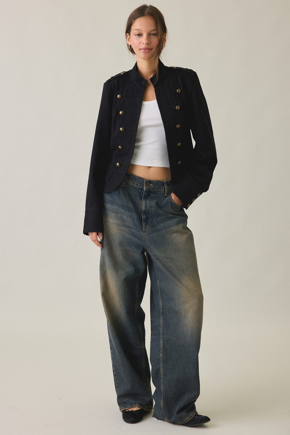 BDG Cate Cotton Band Jacket - Black