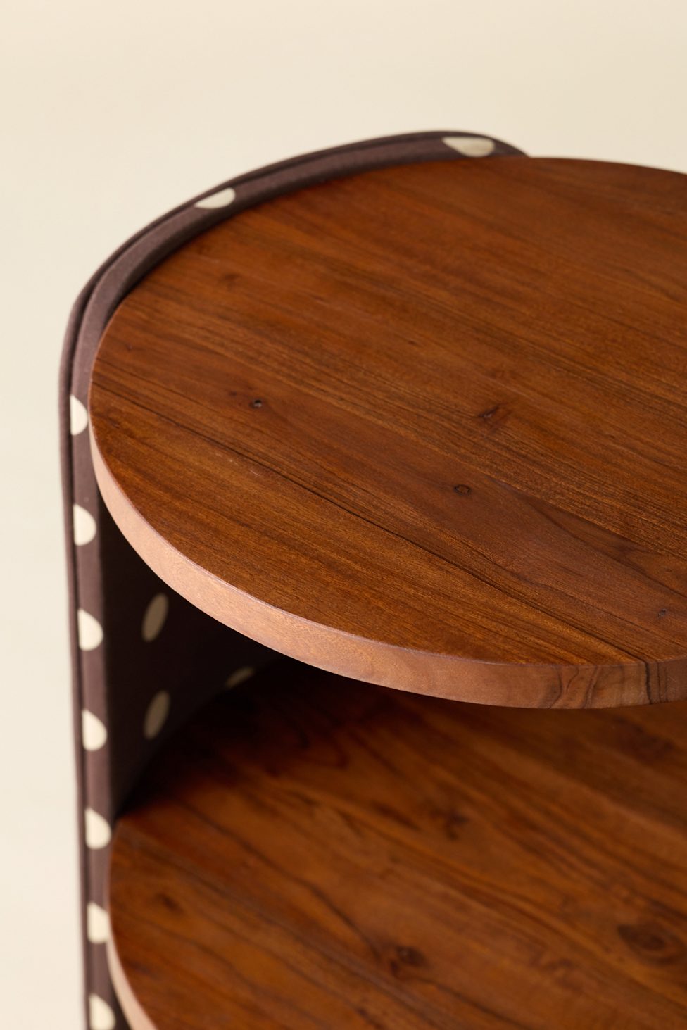Jane Round Upholstered Storage Nightstand - Brown/Ivory Polka Dot