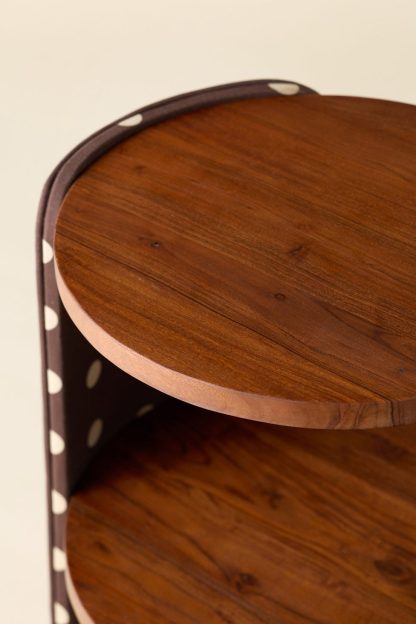 Jane Round Upholstered Storage Nightstand - Brown/Ivory Polka Dot