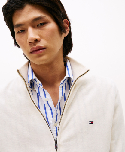 Tommy Hilfiger Men's Essential Zip-Thru Sweater - Ivory Petal