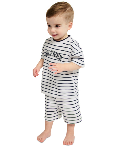 Tommy Hilfiger Baby Boys' Striped French Terry T-Shirt and Shorts, 2-Piece Set - White