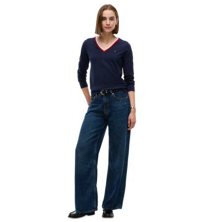 Tommy Hilfiger Women's V-Neck Long-Sleeve Sweater - Dark Blue