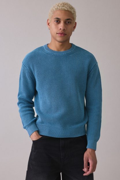 UO Acid Wash Crew Neck Sweater - Blue