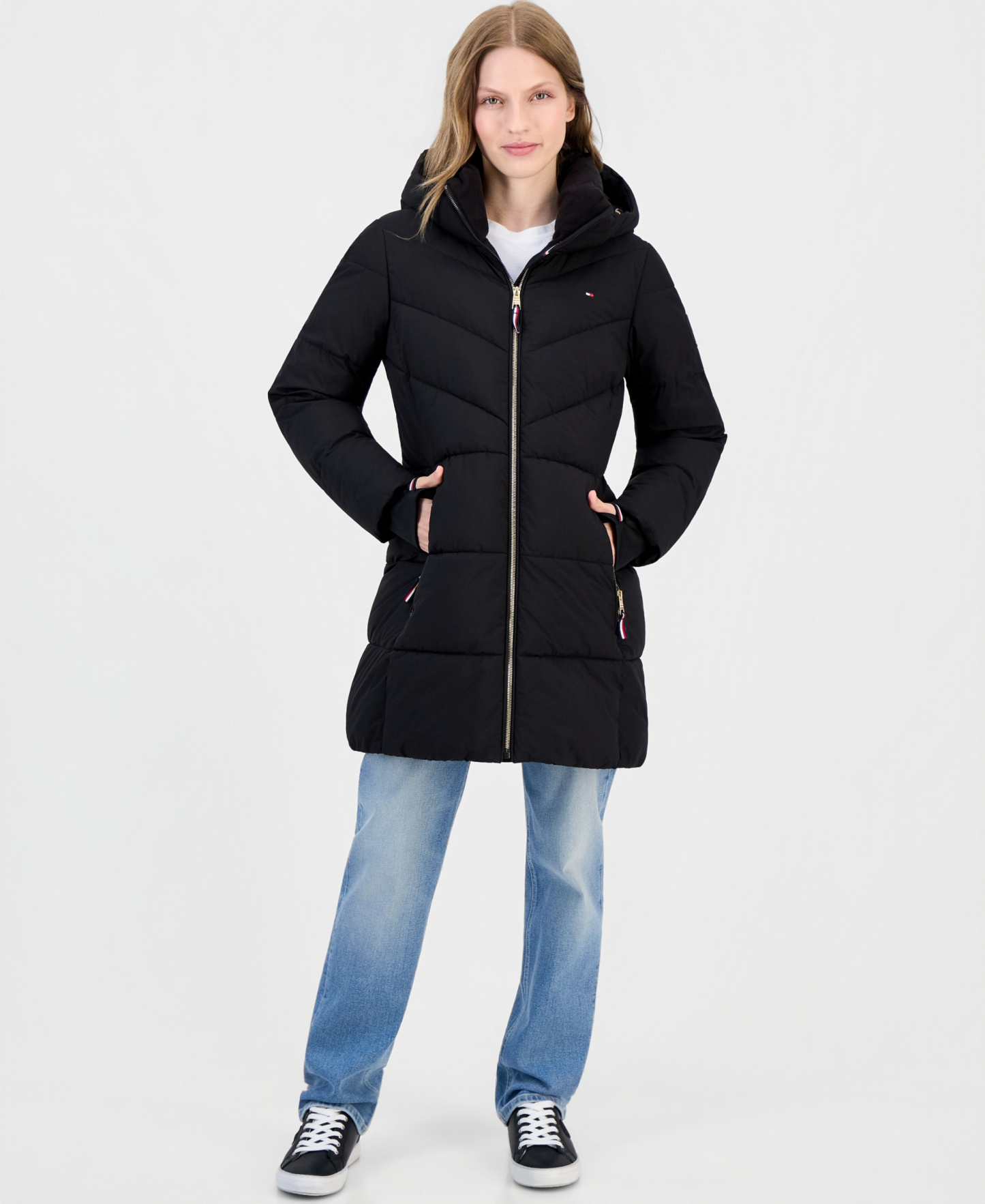 Tommy Hilfiger Women's Chevron-Quilted Puffer Coat - Black