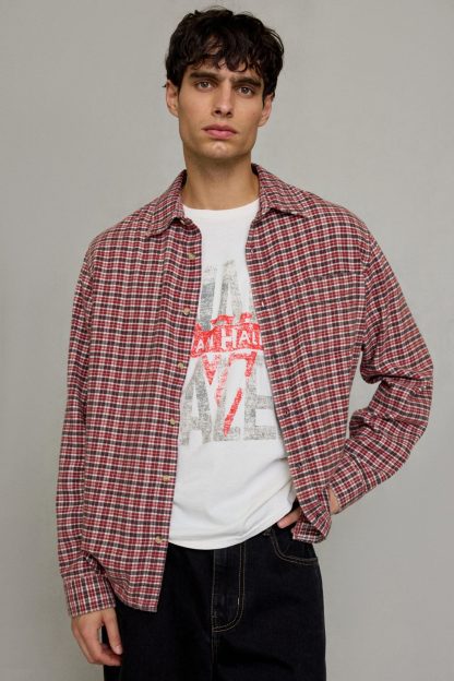 BDG Baggy Flannel Long Sleeve Shirt - Red