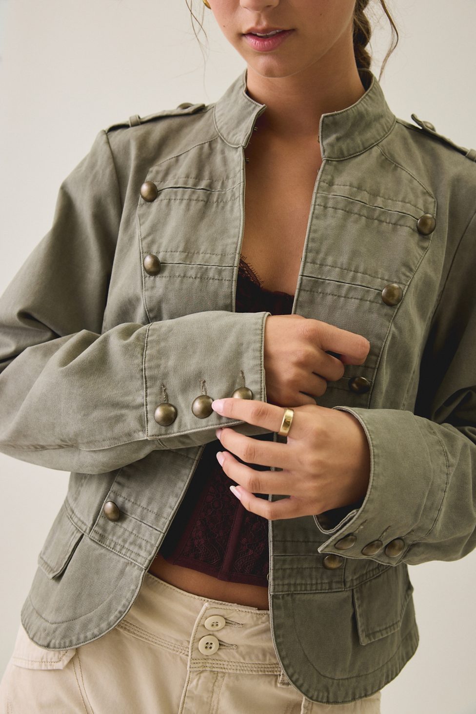 BDG Cate Cotton Band Jacket - Olive