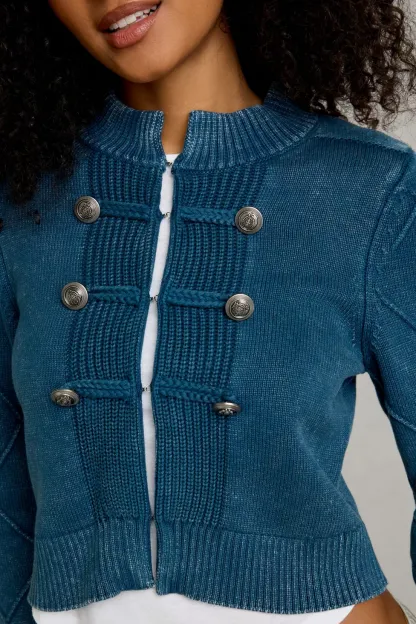 BDG Kellie Cadet Military Button Detail Sweater Jacket - Blue