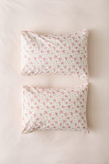 Maise Floral Patterned Reversible Sham Set - Pink Flora/Polka Dot