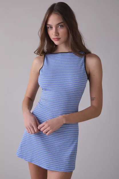 BDG Boardwalk Striped Scoop-Back Tank Mini Dress - Blue