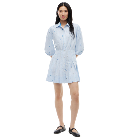 Tommy Hilfiger Women's Floral-Print Puff-Sleeve Short-Sleeve Mini Dress - Ditsy Floral Ithaca Copenhagen Blue