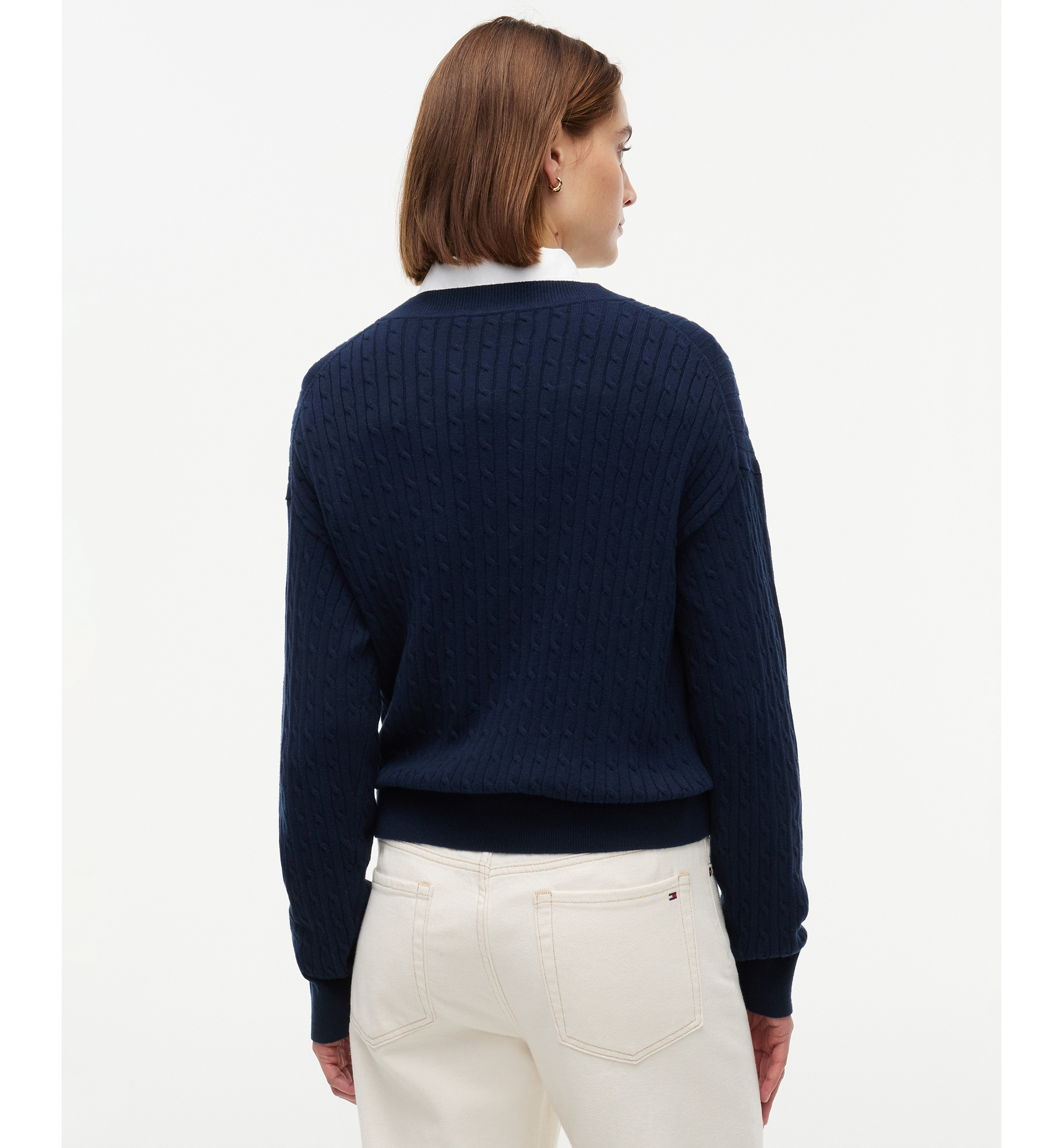 Tommy Hilfiger Women's Fine Gauge Cable-Knit Crewneck Sweater - Dark Blue