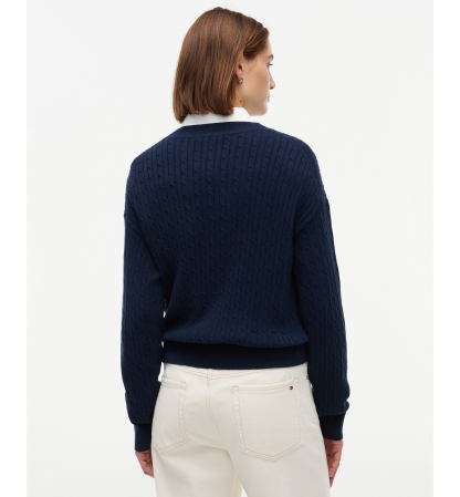 Tommy Hilfiger Women's Fine Gauge Cable-Knit Crewneck Sweater - Dark Blue