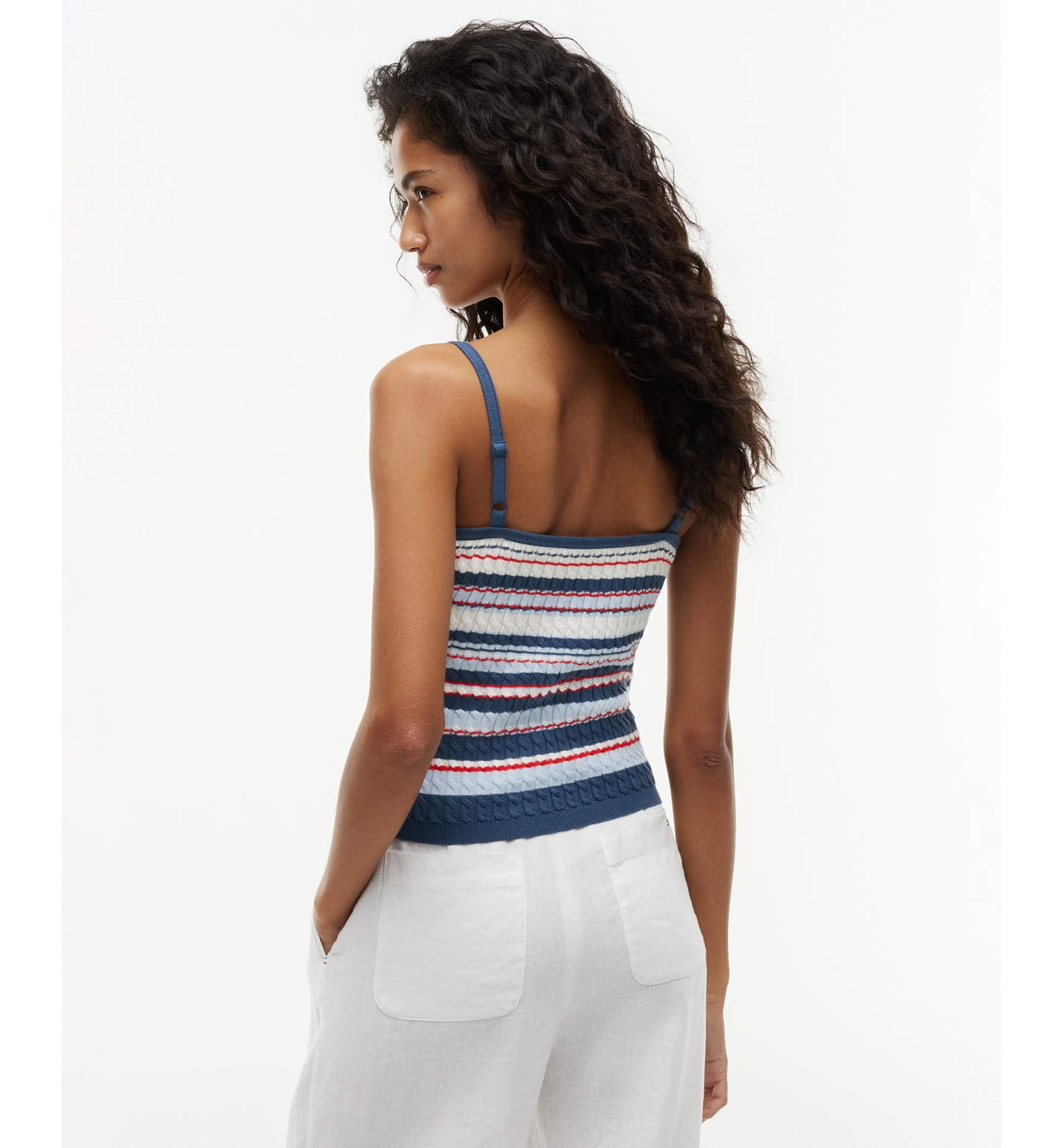 Tommy Hilfiger Women's Cotton Cable Strap Top - Blue/Red Multi Stripe