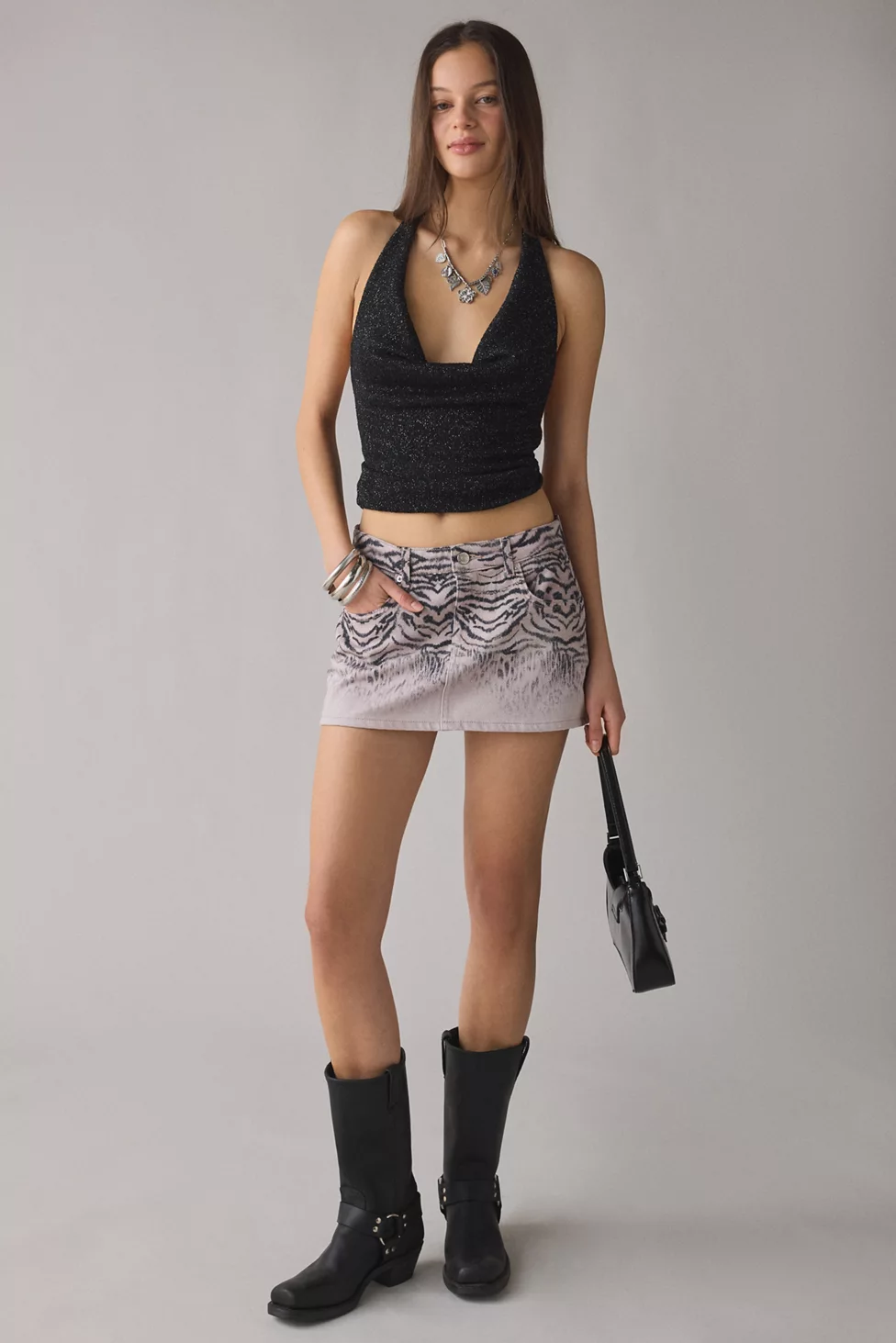 BDG Onna Denim Micro Mini Skirt - Purple Animal Print
