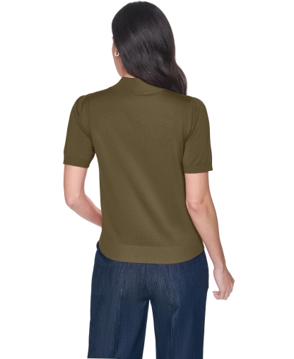 Tommy Hilfiger Women's Short-Sleeve Mock-Neck Puff-Sleeve Sweater - Dark Olive