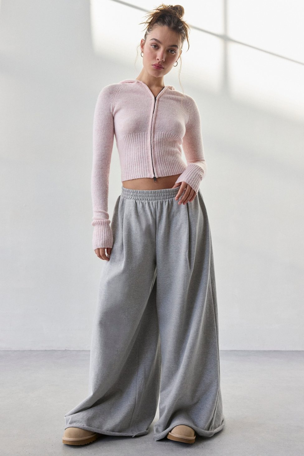Out From Under Lived In Extreme Wide Leg Sweatpants - Light Grey