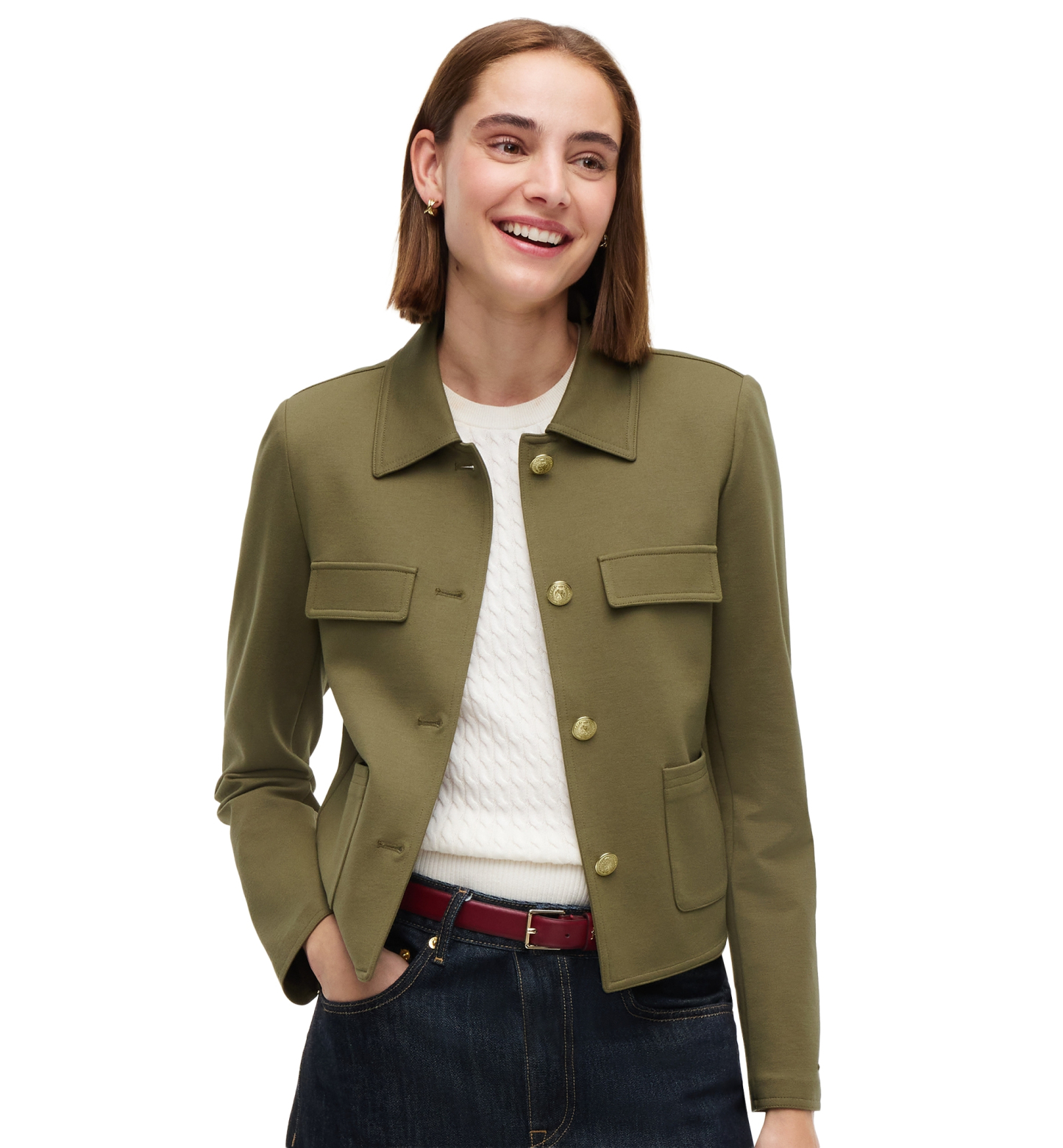 Tommy Hilfiger Women's Ponte Knit Band Collar Jacket - Utility Olive