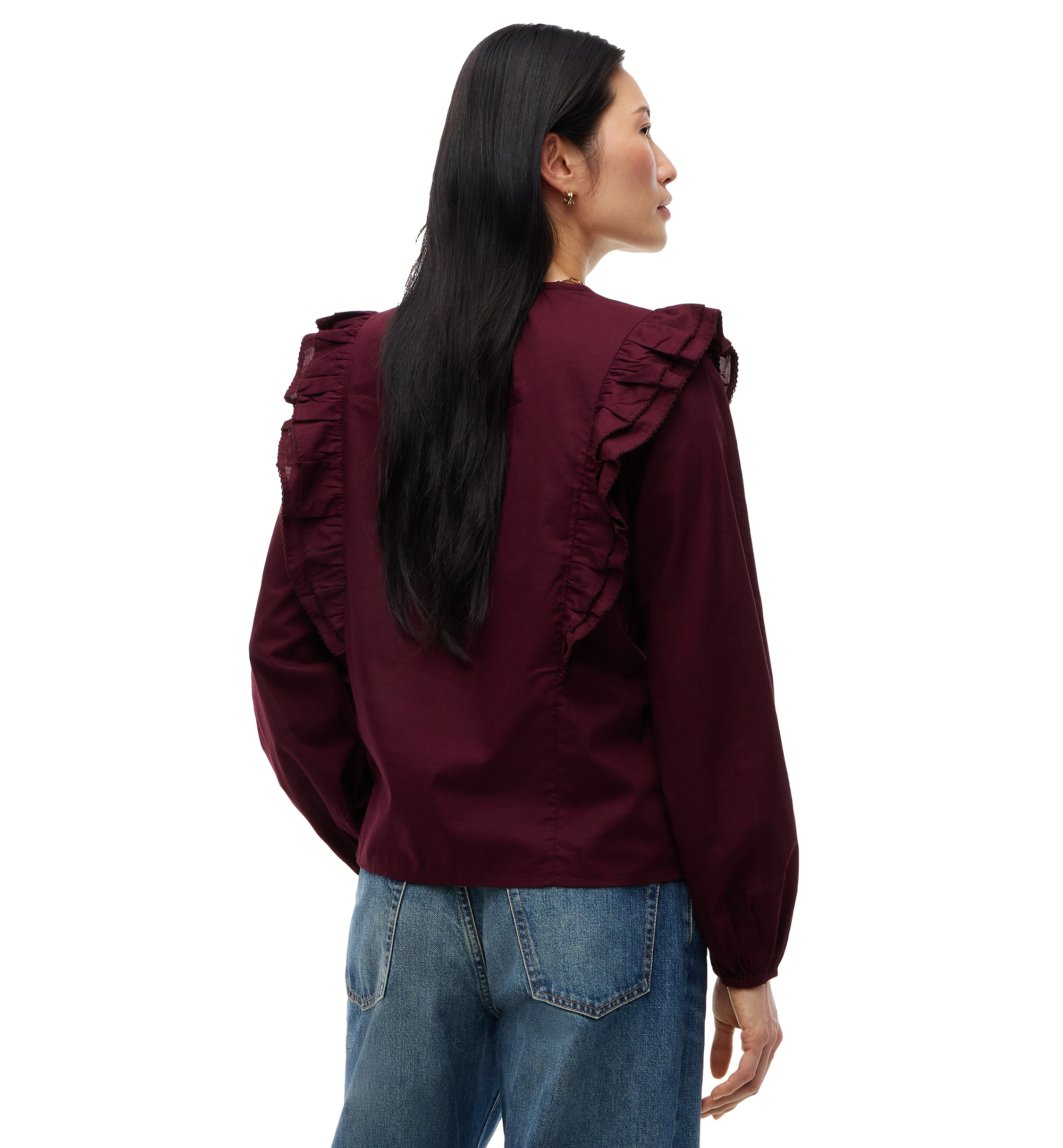Tommy Hilfiger Women's Frill Detail Long-Sleeve Tie-Neck Top - Deep Burgundy