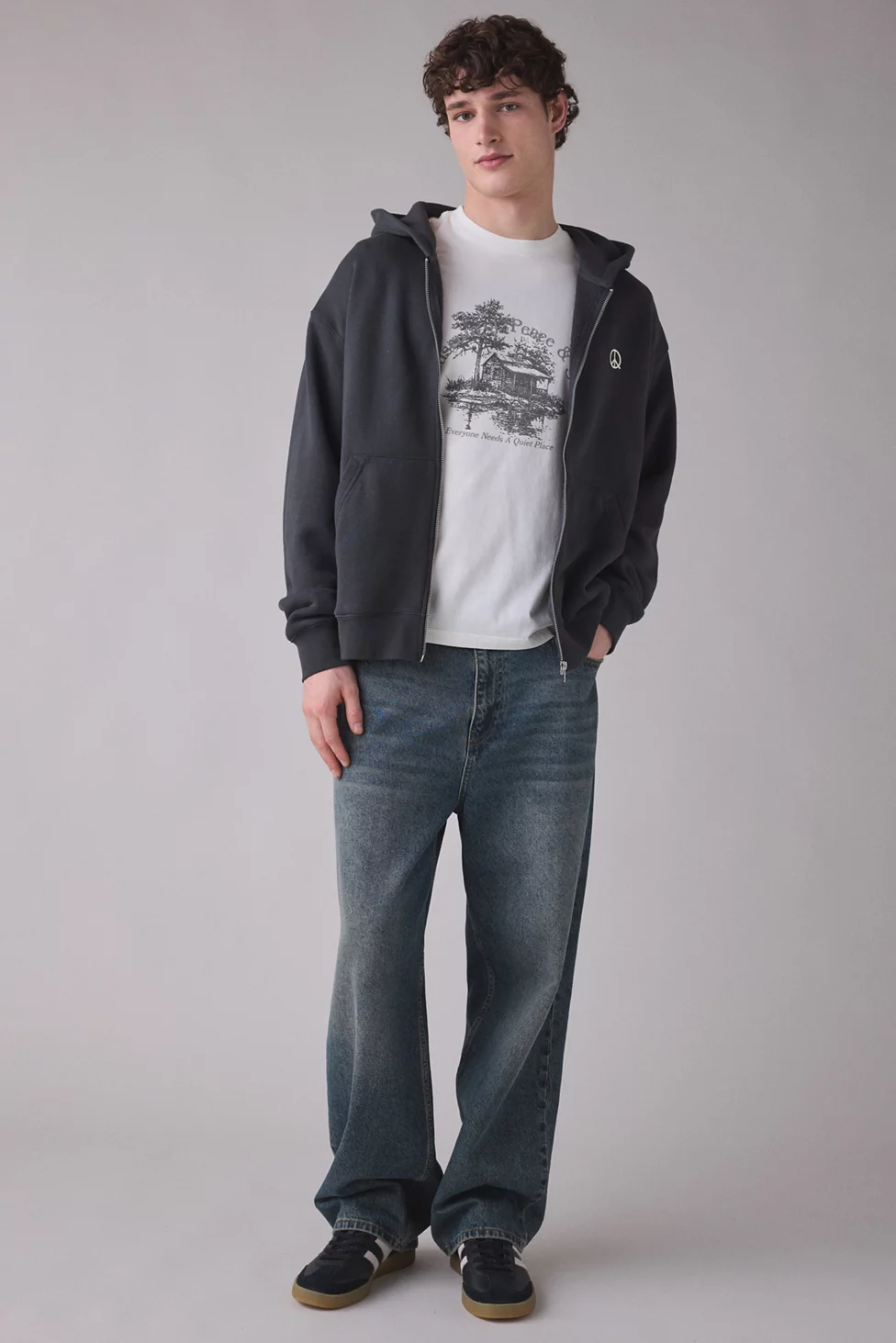Museum Of Peace & Quiet Wordmark Zip-Up Hoodie Sweatshirt - Black