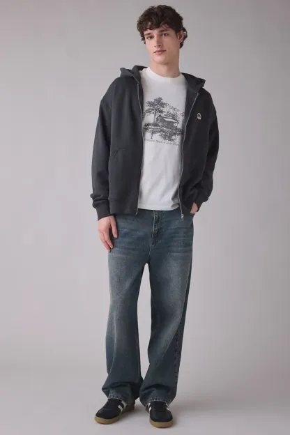 Museum Of Peace & Quiet Wordmark Zip-Up Hoodie Sweatshirt - Black
