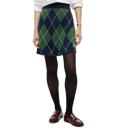 Tommy Hilfiger Women's Tartan Argyle A-Line Skirt - Argyle Deep Evergreen Dark Blue