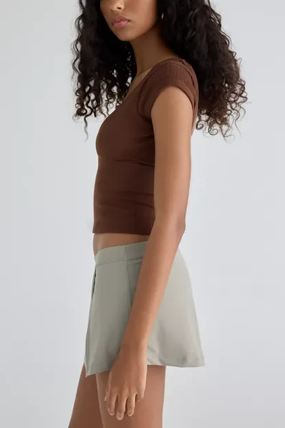 Out From Under Saturday Sculpt Slit Mini Skort - Stone