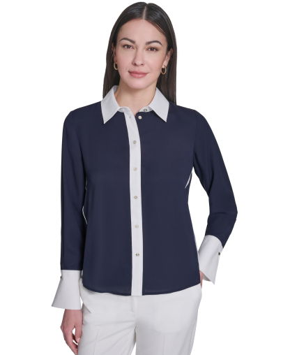 Tommy Hilfiger Women's Slim-Fit Button-Up Top - Midnight/Ivory