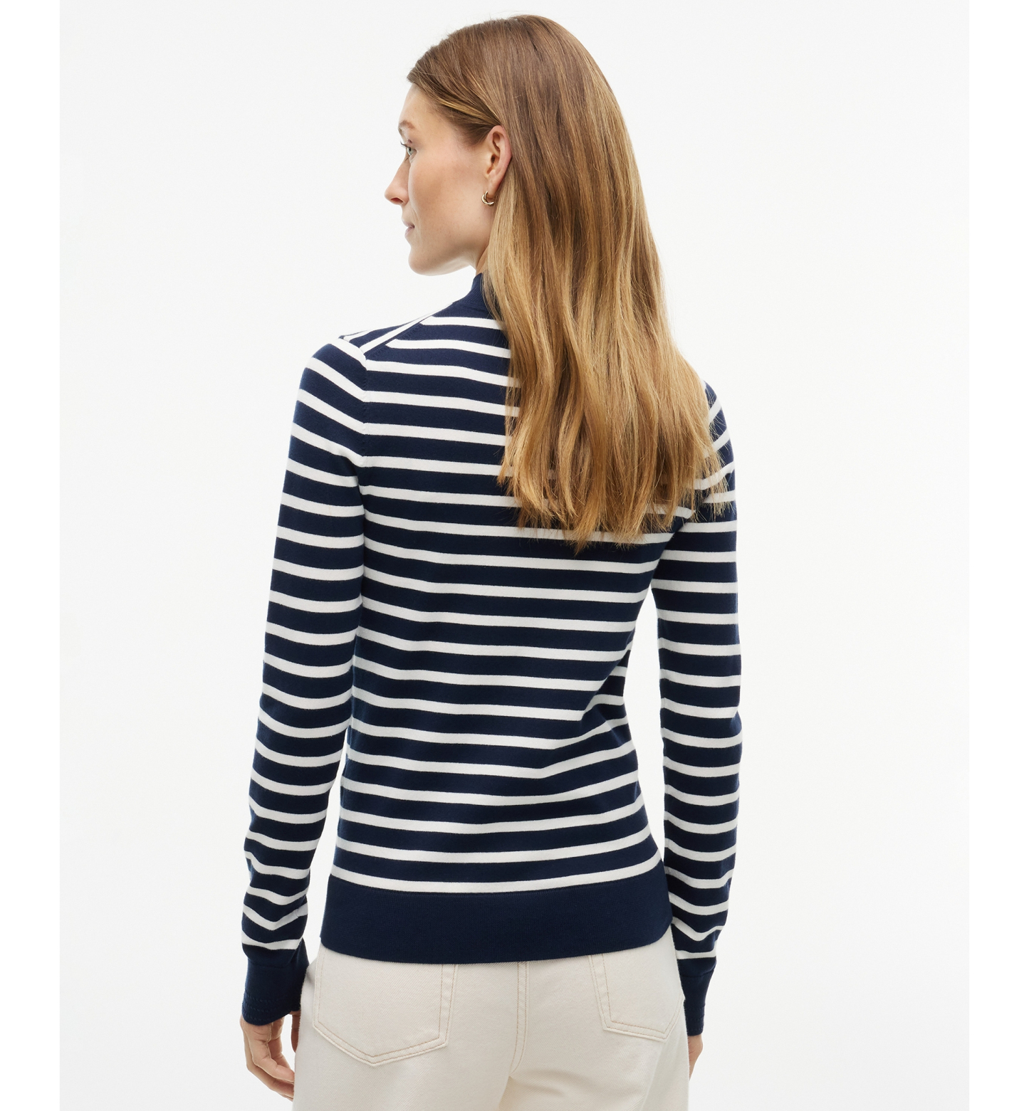 Tommy Hilfiger Women's Mock Neck Long-Sleeve Slim-Fit Sweater - Stripe Dark Blue / Ecru