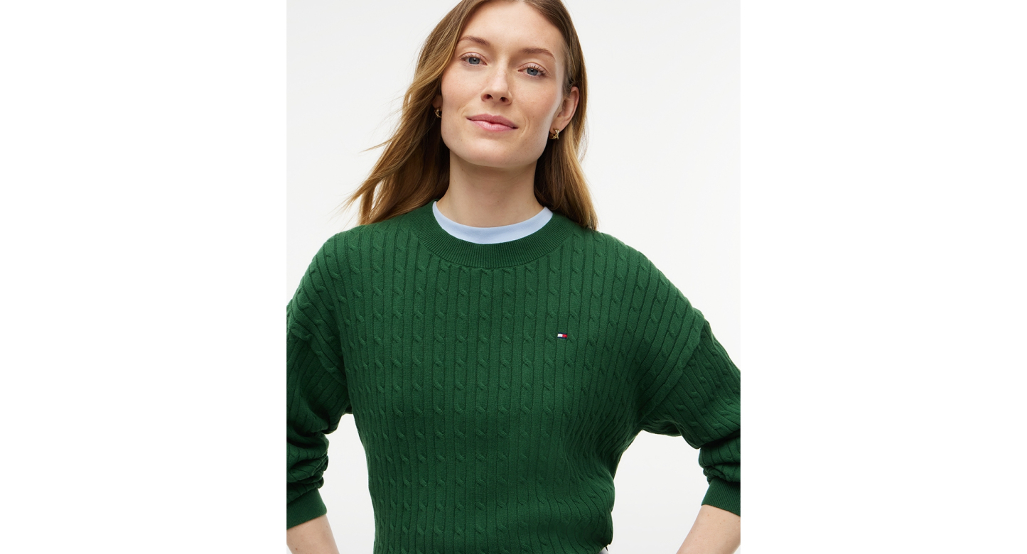 Tommy Hilfiger Women's Fine Gauge Cable-Knit Crewneck Sweater - Deep Evergreen