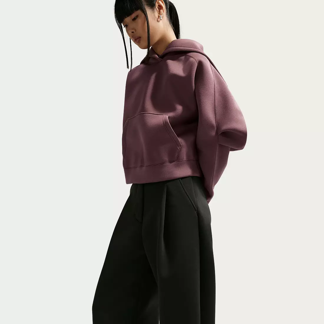 Nithtke Women's Sportswear Loose Mid-Rise Fleece Trousers-Black