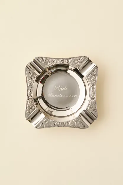 Ornate Etched Brass Ashtray - Silver