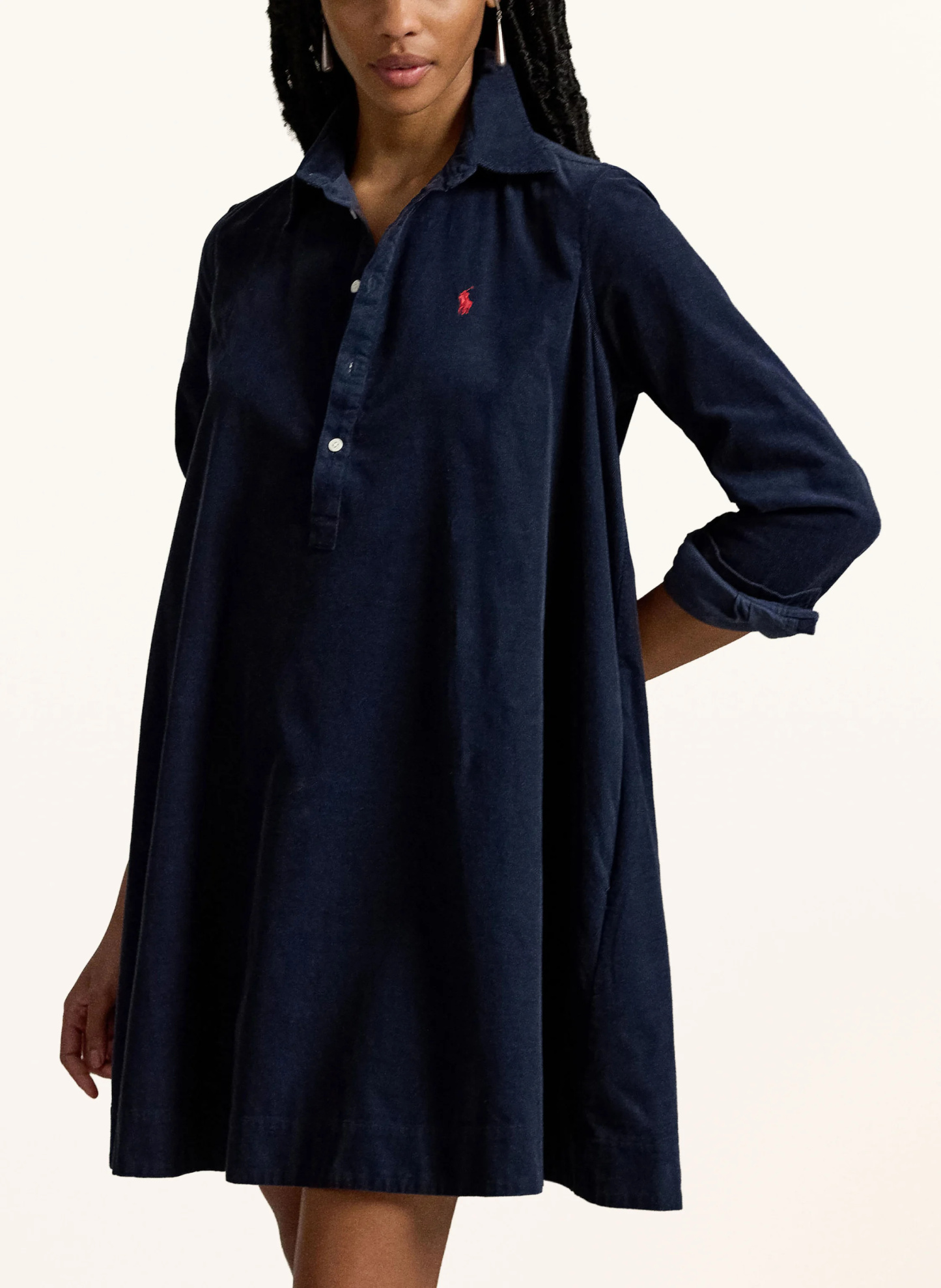 POLO RALPH LAUREN Hemdblusenkleid aus Cord – DUNKELBLAU