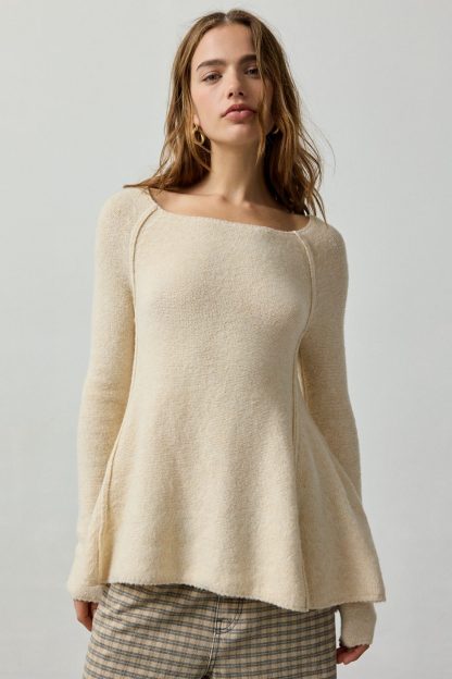 BDG Angel Boatneck Fit-And-Flare Tunic Sweater - Tan