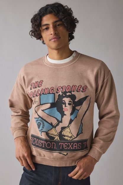 Rolling Stones Houston 1978 Graphic Crew Neck Sweatshirt - Taupe