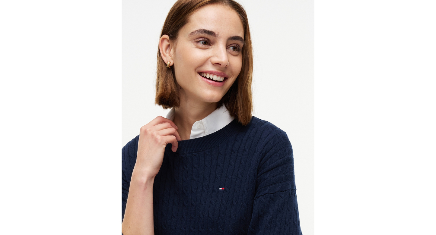 Tommy Hilfiger Women's Fine Gauge Cable-Knit Crewneck Sweater - Dark Blue