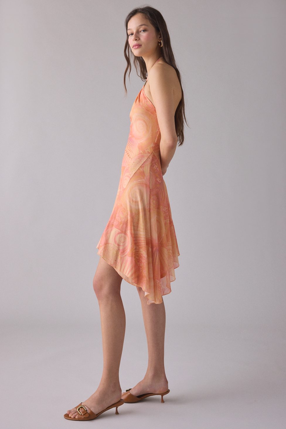 UO Shore Thing Swirl O-Ring Halter Neck Mini Dress - Orange Multi