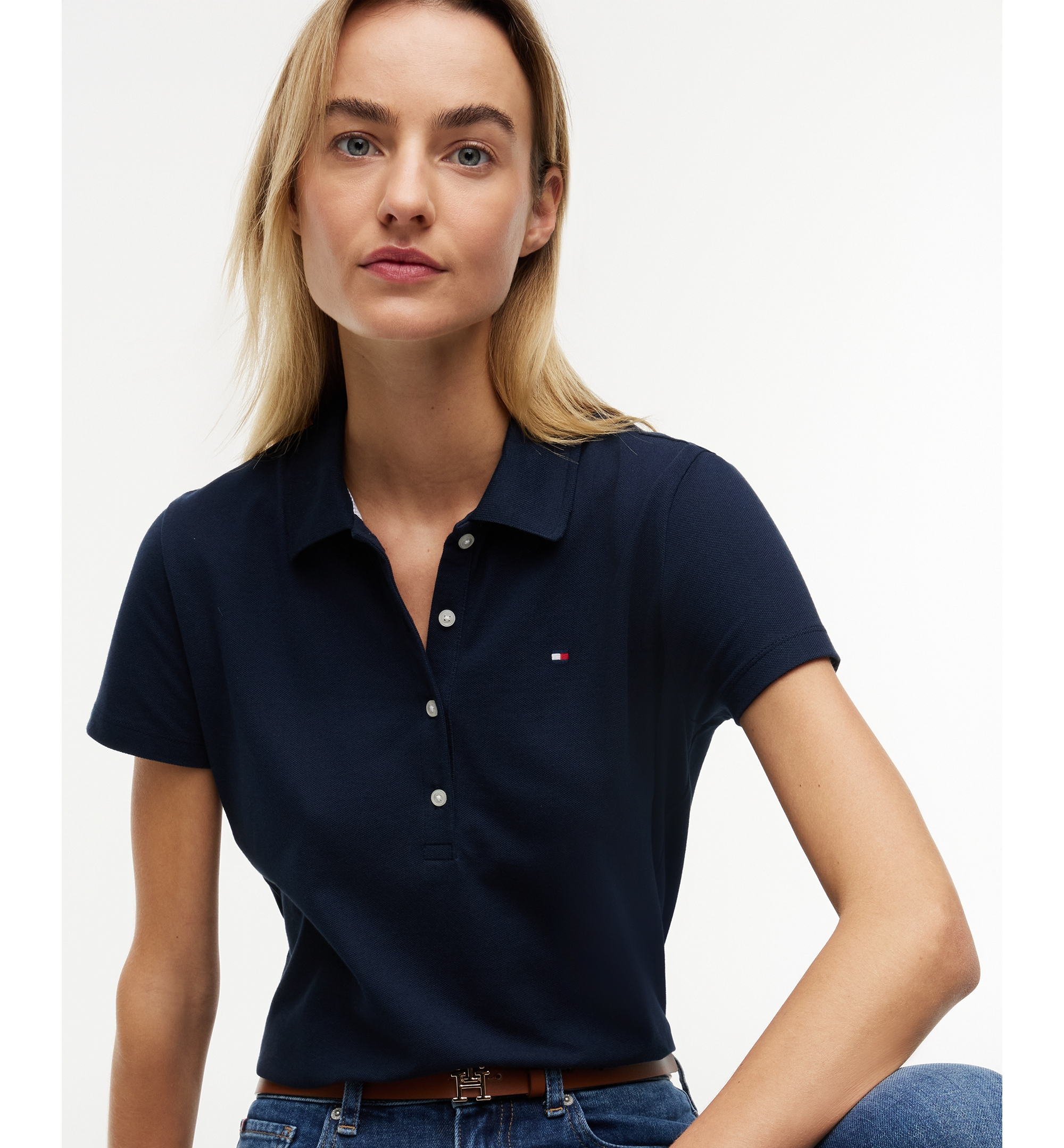Tommy Hilfiger Women's Classic Pique Short-Sleeve Polo T-Shirt - Dark Night Navy